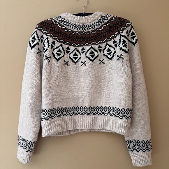 Marine Layer Ava Fair Isle Cardigan – Oatmeal – Size S - Picture 6 of 10
